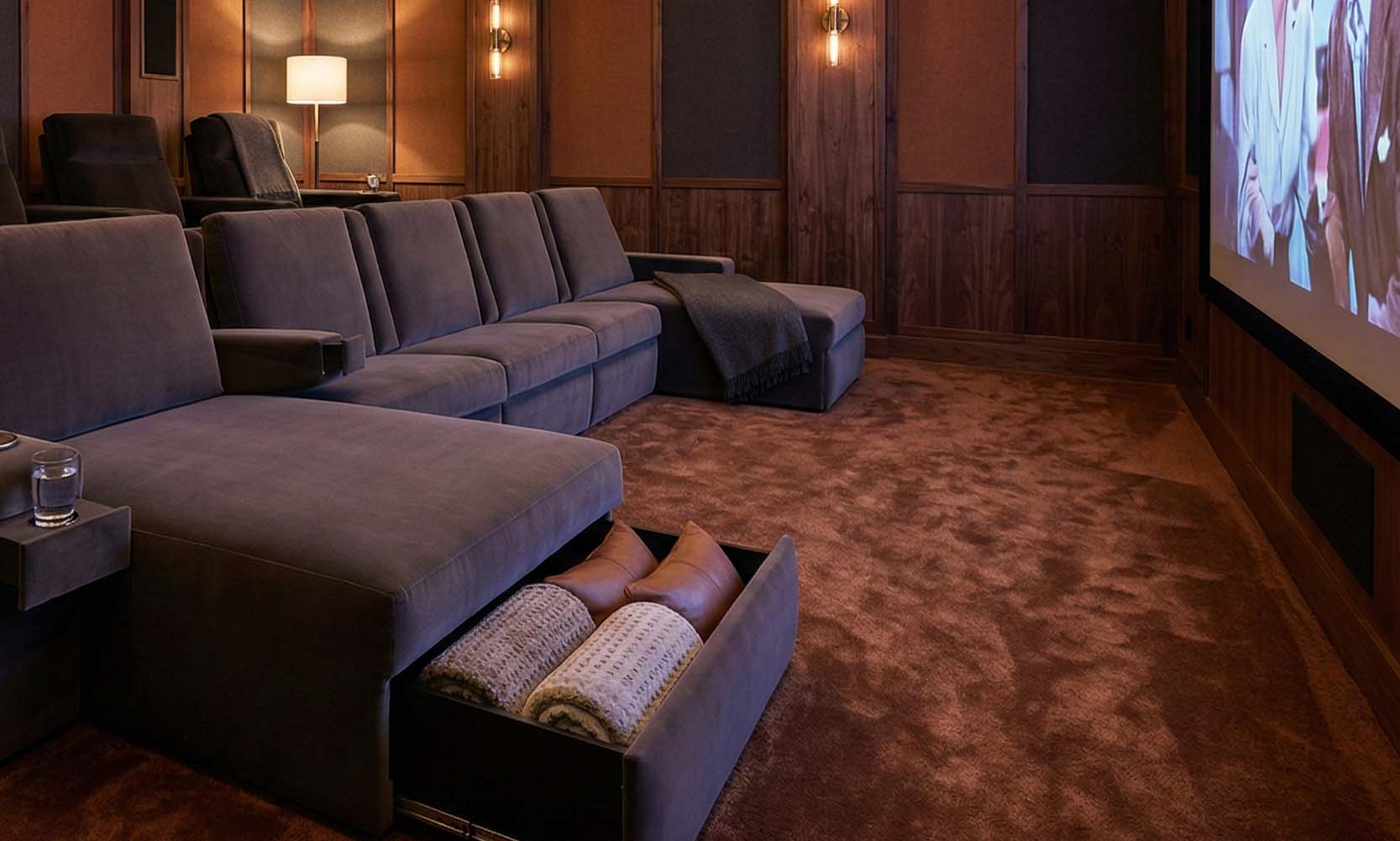 grey suede couch with pullout storage