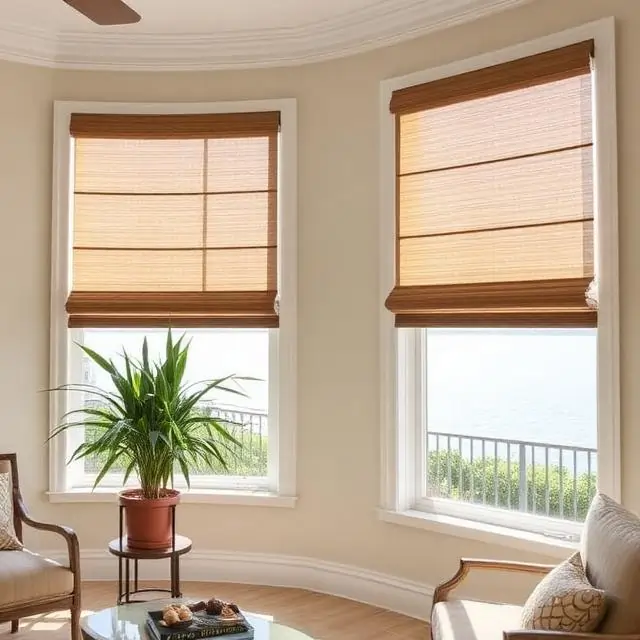 Motorized solar shades on west facing windows in Tampa Bay home