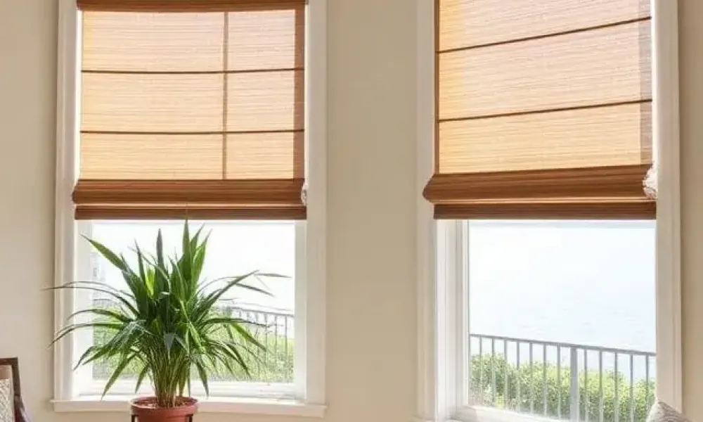 Motorized solar shades on west facing windows in Tampa Bay home